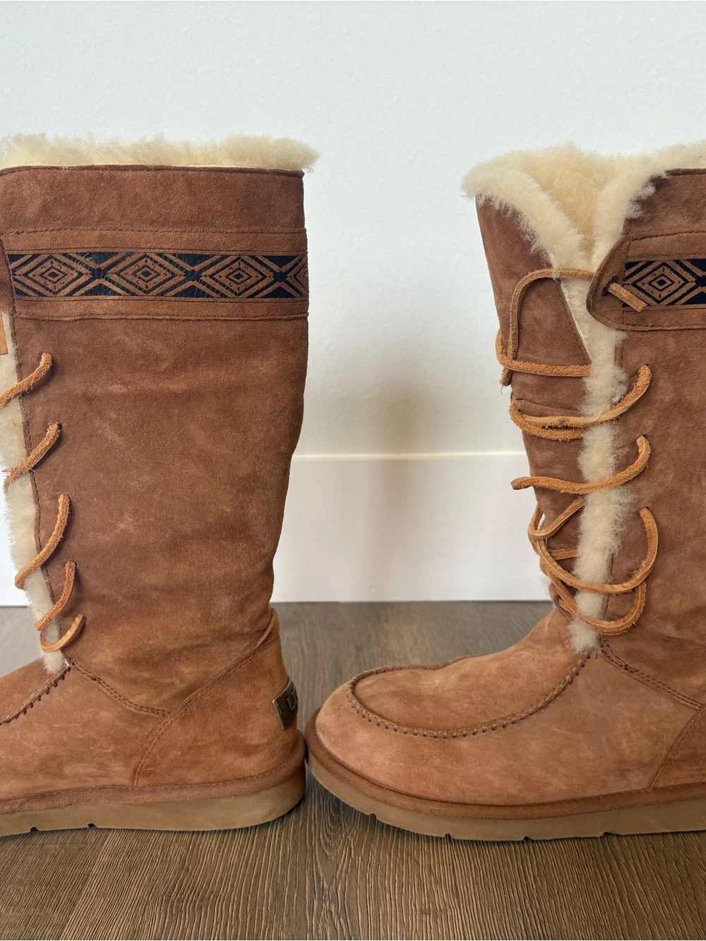 UGG Chestnut Suede Shearling Lace-Up Winter Boots